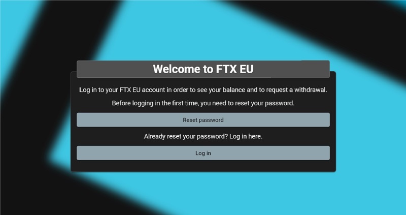 FTX Europe, a website to request the withdrawal of funds